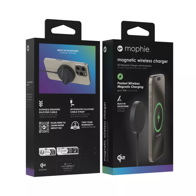 mophie Qi2 Magnetinis Kroviklis Išmaniajam Telefonui Juodas USB Belaidis Įkrovimas Greitasis Įkrovimas Vidaus