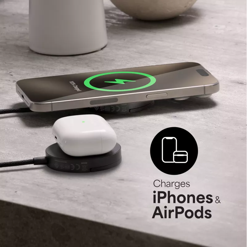 mophie Qi2 Magnetinis Kroviklis Išmaniajam Telefonui Juodas USB Belaidis Įkrovimas Greitasis Įkrovimas Vidaus