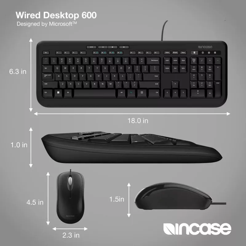 Incase Designed by Microsoft Wired Desktop 600 klaviatūra Pelė įtraukta Universal USB QWERTY UK anglų Juoda