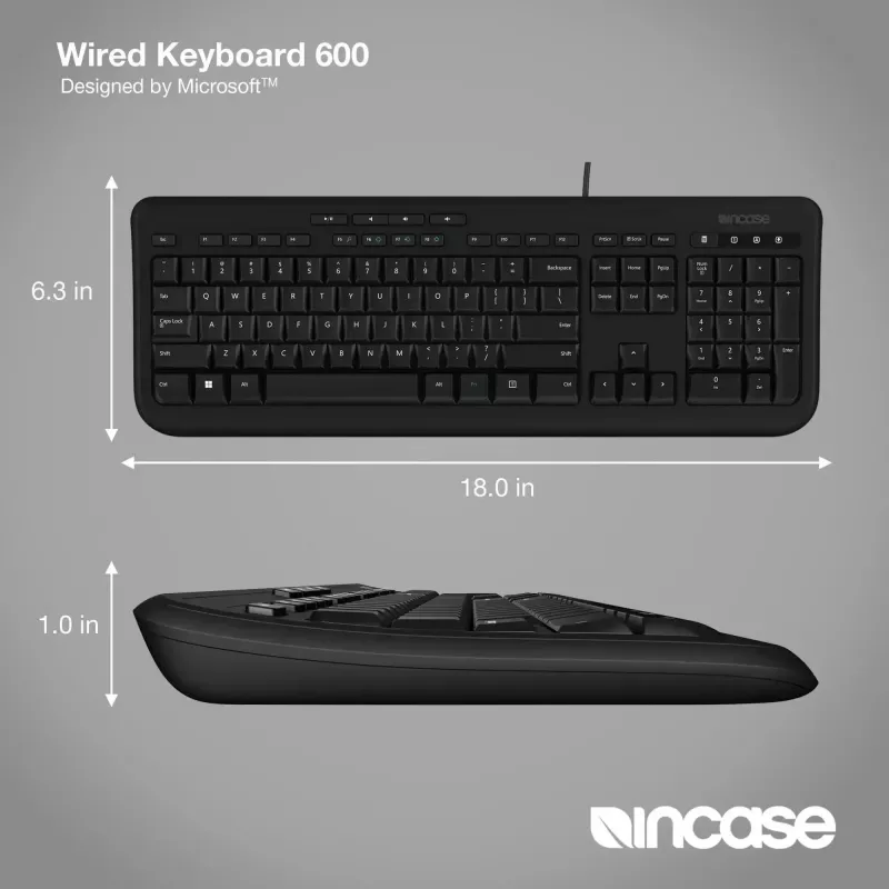 Laidinė pilno dydžio klaviatūra Incase Designed by Microsoft Wired 600 — USB, QWERTY, UK English, juoda