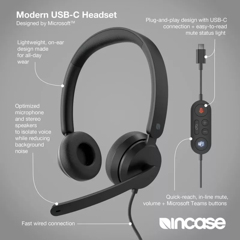 Incase Designed by Microsoft Modern USB-C Headset Wired Head-band Office/Call center USB Type-C Juoda