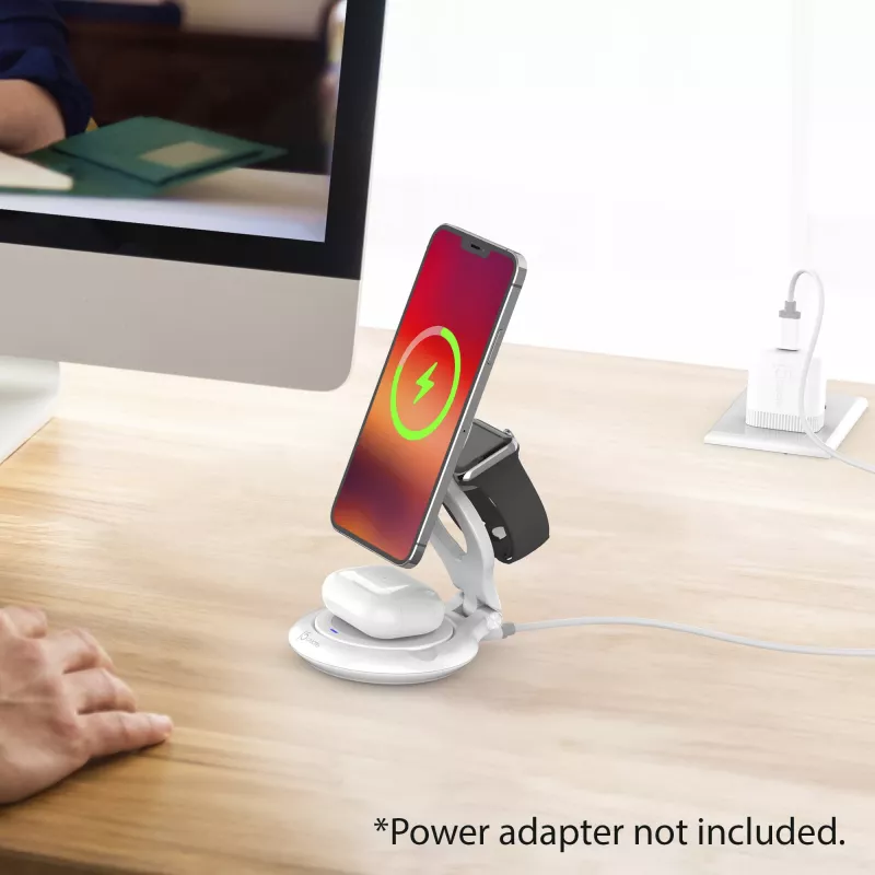 j5create Qi2 3-in-1 Magnetinis Sulankstomas Belaidis Įkrovimo Stotelė Vidaus USB Išmanusis Laikrodis Ausinės Išmanusis Telefonas