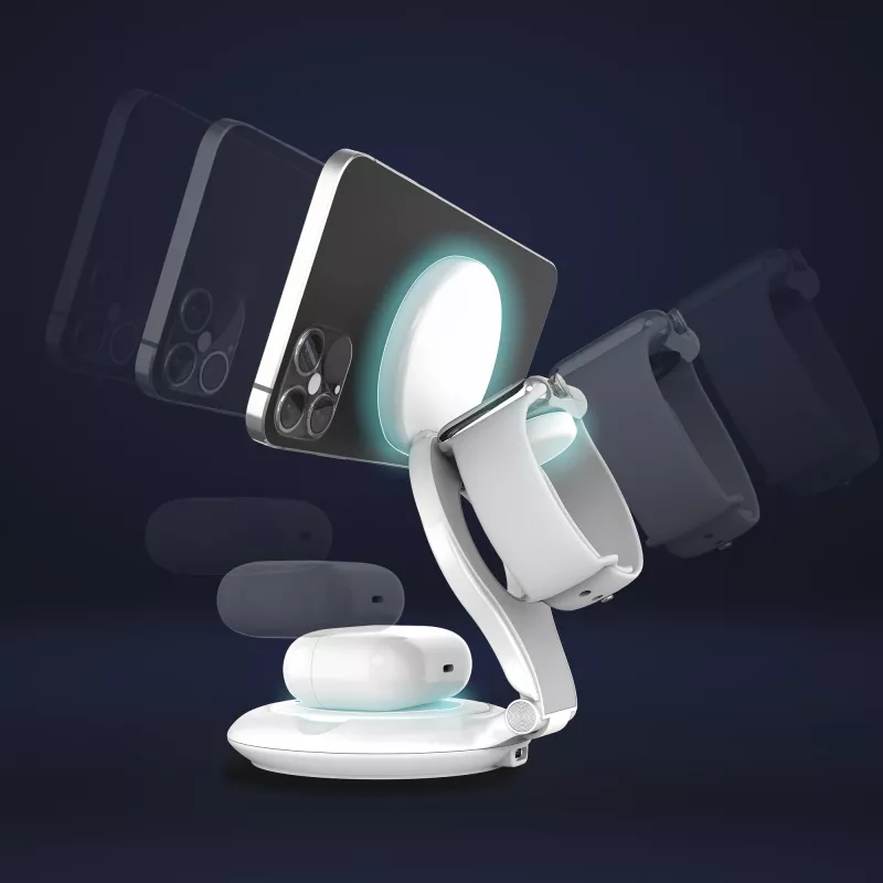 j5create Qi2 3-in-1 Magnetinis Sulankstomas Belaidis Įkrovimo Stotelė Vidaus USB Išmanusis Laikrodis Ausinės Išmanusis Telefonas