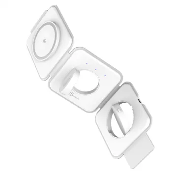 j5create Qi2 3-in-1 Magnetinė Kelioninė Belaidė Įkrovimo Stotelė USB Greitas Įkrovimas Balta