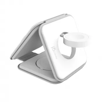 j5create Qi2 3-in-1 Magnetinė Kelioninė Belaidė Įkrovimo Stotelė USB Greitas Įkrovimas Balta