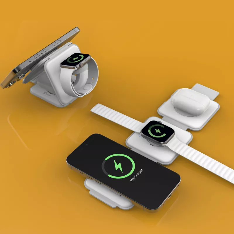 j5create Qi2 3-in-1 Magnetinė Kelioninė Belaidė Įkrovimo Stotelė USB Greitas Įkrovimas Balta