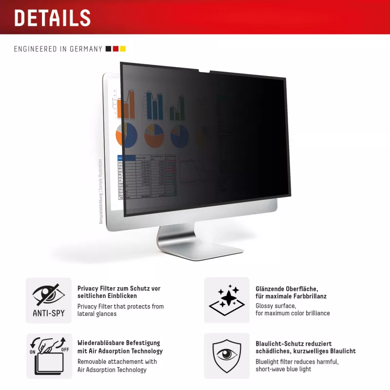 Displex PRIVACY SAFE nuimamas dvipusis privatumo filtras, skirtas iMac 24 colių M1 (2021) / M3 (2023) / M4 (2024)