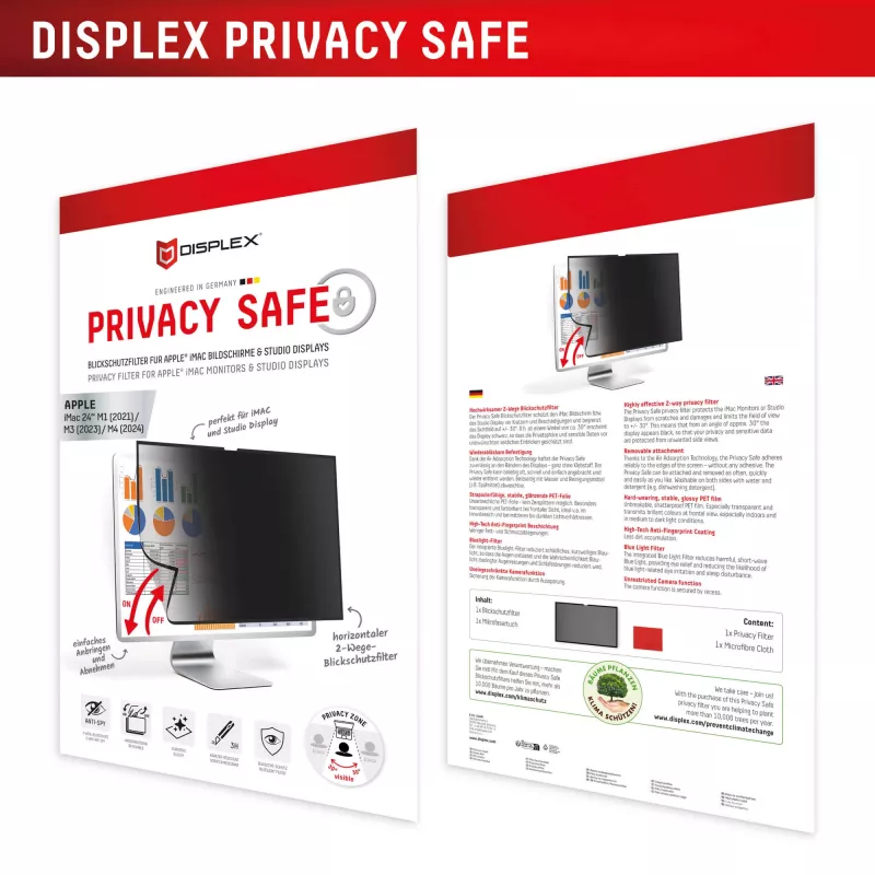 Displex PRIVACY SAFE nuimamas dvipusis privatumo filtras, skirtas iMac 24 colių M1 (2021) / M3 (2023) / M4 (2024)
