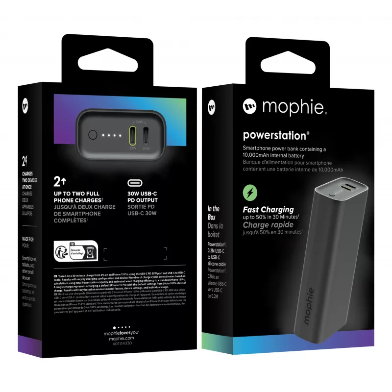 Išorinė baterija mophie Powerstation 10000 mAh juoda 2 USB Type-C