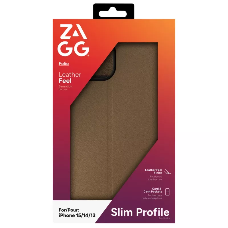 ZAGG Folio dėklas iPhone 17e/16e/15/14/13 Rudas, Folio, Apple, iPhone 17e/16e/15/14/13, 15,5 cm (6,1 colio), Ruda