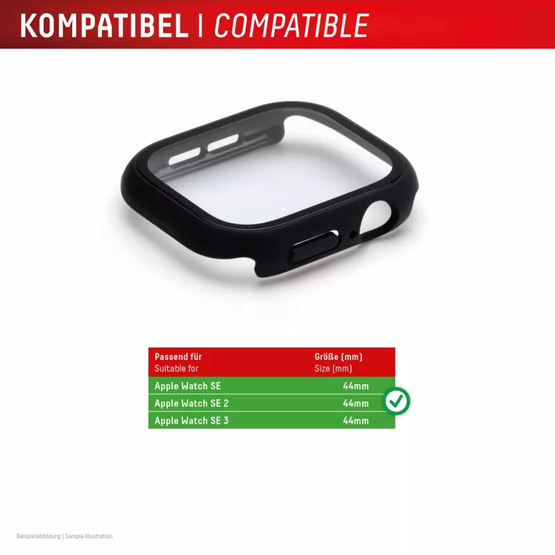 Ekrano apsauga PanzerGlass Displex 10H, skirta Apple Watch SE3/SE2/SE (44 mm) – visą korpusą dengianti, IP68, užsegama, juoda matinė