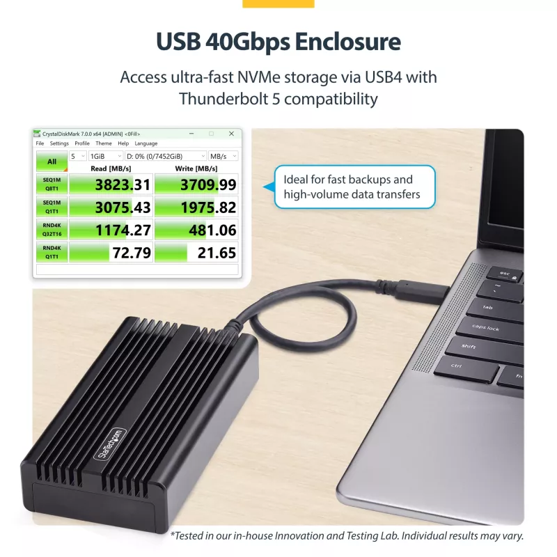 StarTech.com USB4 M.2 NVMe korpusas, 40 Gbps, išorinis USB-C/Thunderbolt NVMe SSD korpusas, aliuminio aušintuvo korpusas, B+M/M-Key