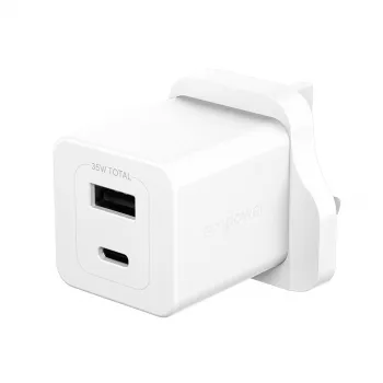 PanzerGlass empower™ by ® Turbo 35W įkroviklis su USB-C + USB-A | UK kištukas | Sidabrinė balta