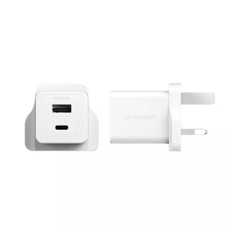 PanzerGlass empower™ by ® Turbo 35W įkroviklis su USB-C + USB-A | UK kištukas | Sidabrinė balta