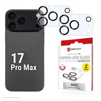 “Displex Full Cover” kameros objektyvo stiklas “iPhone 17 Pro Max”, 10H, pilna kameros apsauga, greitas montavimas, 2 vnt.