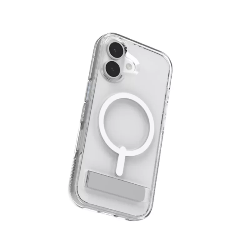 Dėklas ZAGG Crystal Palace Snap Kickstand, skirtas Apple iPhone 17, permatomas