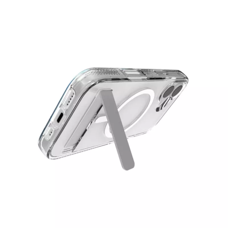 Dėklas ZAGG Crystal Palace Snap Kickstand, skirtas Apple iPhone 17, permatomas