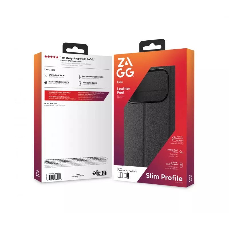 ZAGG Folio dėklas Apple iPhone 17 Pro Max juodas, Folio, Apple, iPhone 17 Pro Max, 17.5 cm (6.9 colio), Juoda