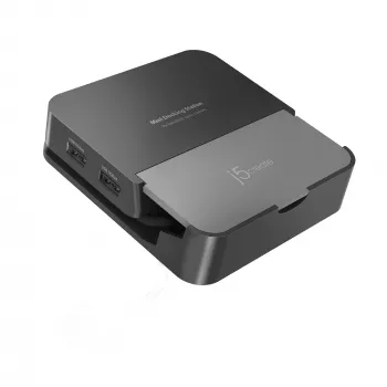 Mobiliojo įrenginio prijungimo stotelė j5 create JCD624-N USB Type-C, skirta iPhone 16/15 ir Samsung Galaxy serijoms, 100×250×28,5 mm, 238 g, juoda/pilka