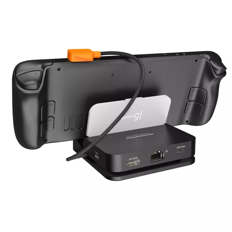 Mobiliojo įrenginio prijungimo stotelė j5 create JCD624-N USB Type-C, skirta iPhone 16/15 ir Samsung Galaxy serijoms, 100×250×28,5 mm, 238 g, juoda/pilka