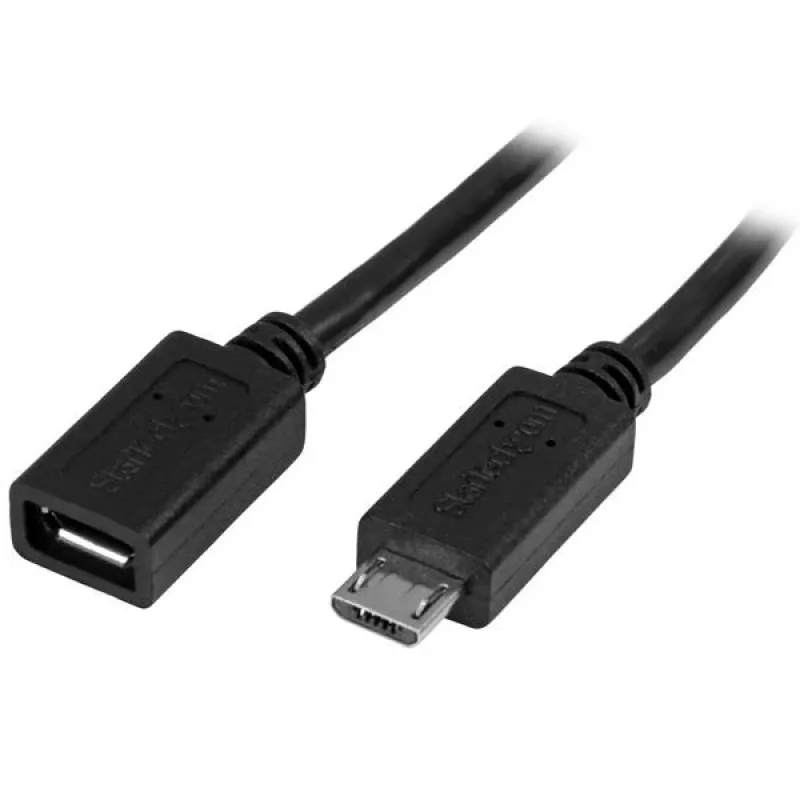 StarTech.com Micro-USB ilginamasis laidas - Vyr./Mot. - 0,5 m (20 col.), 0,5 m, Micro-USB B, Micro-USB B, USB 2.0, 0,48 Gbit/s, Juodas