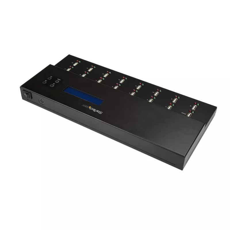 StarTech.com atskiras 1 į 15 USB atminties kopijavimo įrenginys ir trintuvas, kelių USB atmintinių kopijavimo įrenginys, sistemos, failų ir viso disko kopijavimas 1,5 GB/min greičiu, vienkartinis ir 3 kartų trynimas, LCD ekranas - TAA