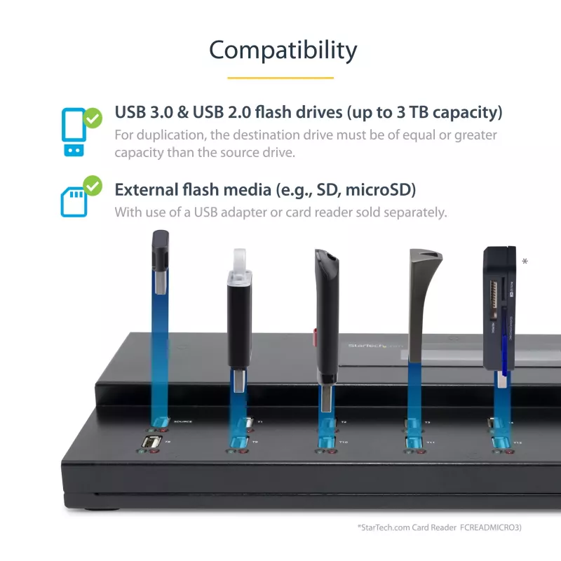 StarTech.com atskiras 1 į 15 USB atminties kopijavimo įrenginys ir trintuvas, kelių USB atmintinių kopijavimo įrenginys, sistemos, failų ir viso disko kopijavimas 1,5 GB/min greičiu, vienkartinis ir 3 kartų trynimas, LCD ekranas - TAA