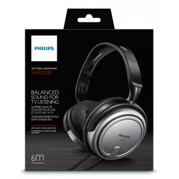 Philips Indoor Corded TV Headphone SHP2500/10, Wired, 15 - 22000 Hz, Music, 909 g, Headphones, Juoda, Sidabrinė