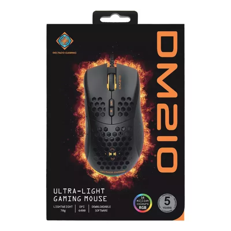 Žaidimų pelė Deltaco DM210 laidinė itin plona RGB juoda
