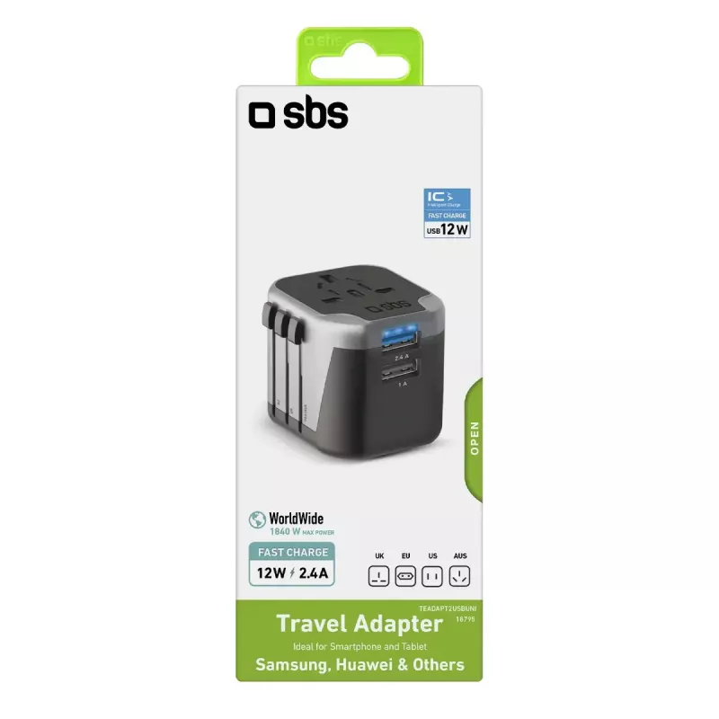 Mobilaus įrenginio įkroviklis SBS Mobile TEADAPT2USBUNI — juoda/sidabrinė, USB adapteris