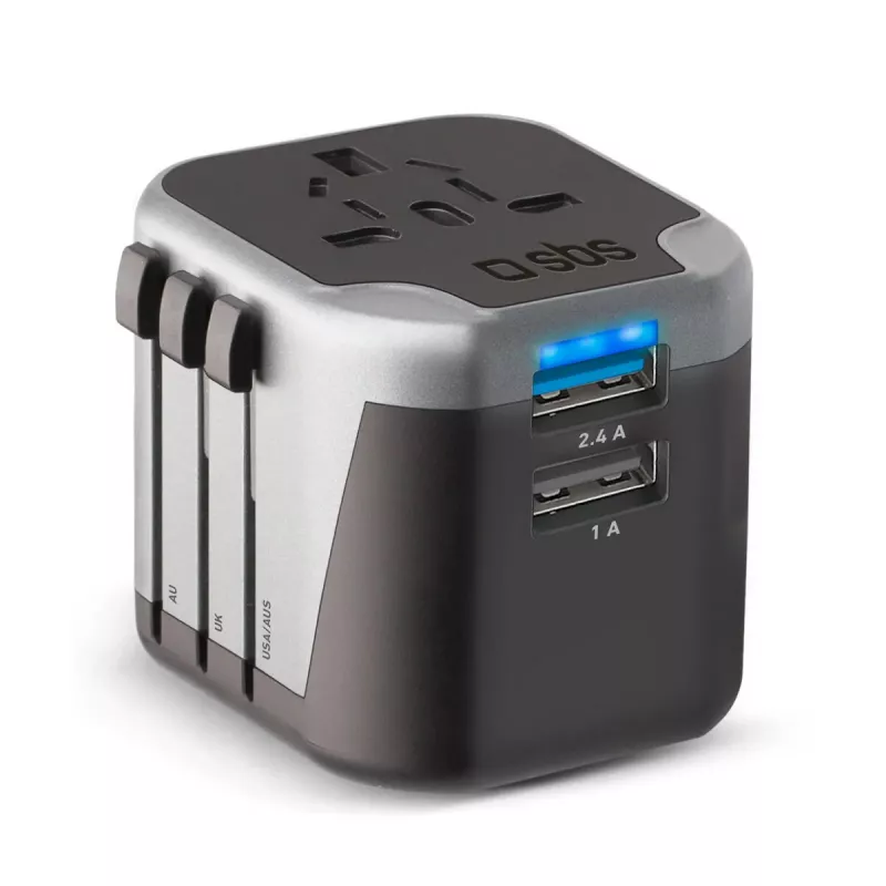 Mobilaus įrenginio įkroviklis SBS Mobile TEADAPT2USBUNI — juoda/sidabrinė, USB adapteris