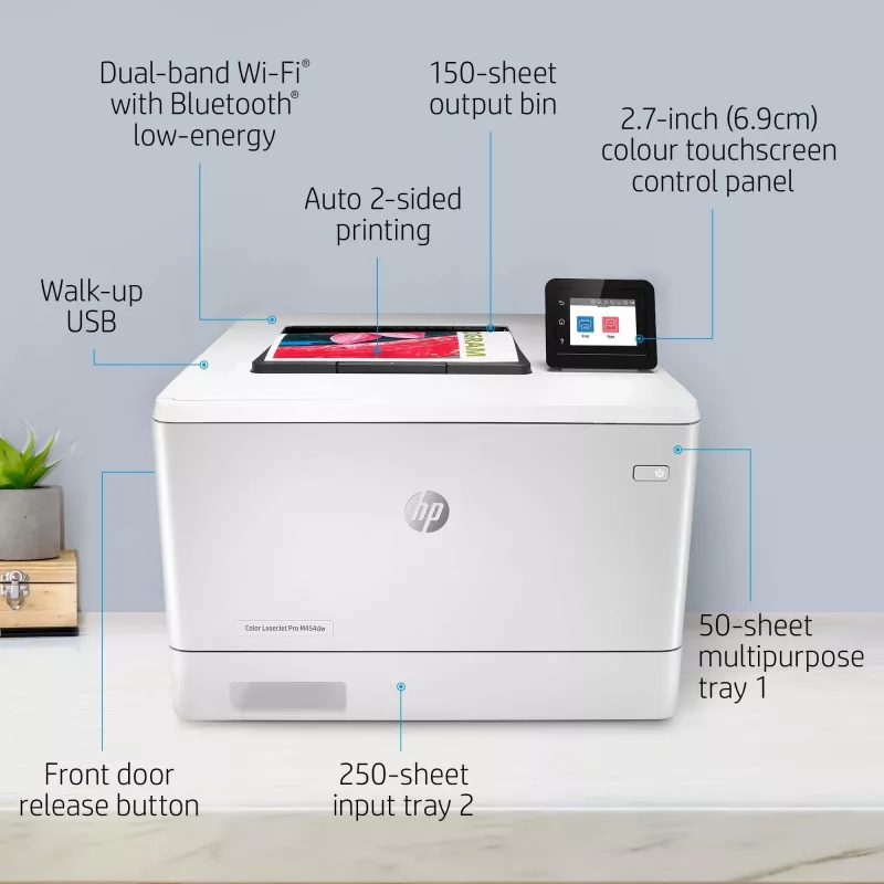 HP Color LaserJet Pro M454dw, spausdinimas, priekinis USB spausdinimas; dvipusis spausdinimas