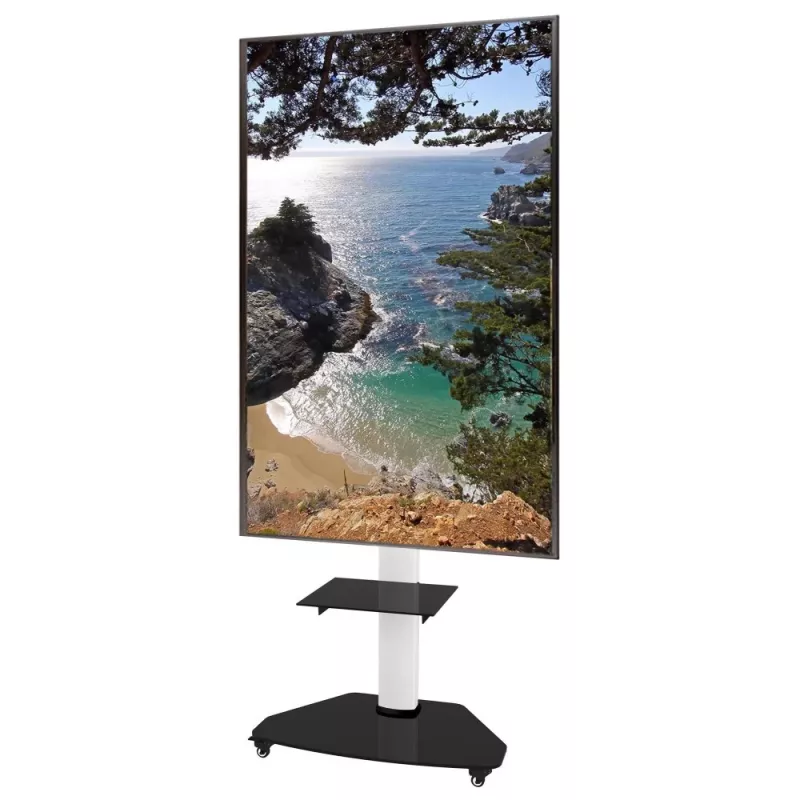 Techly grindų stovas su lentyna ir vežimėliu TV LCD/LED/Plazminiam 37-70 colių baltas