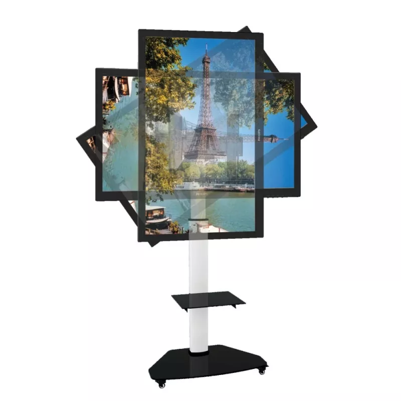 Techly grindų stovas su lentyna ir vežimėliu TV LCD/LED/Plazminiam 37-70 colių baltas