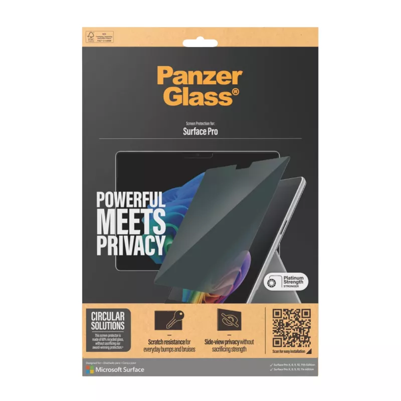 PanzerGlass ® privatumo ekrano apsauga Microsoft Surface Pro X | Pro 8 | Pro 9 | Pro 10 | Pro 11-asis leidimas | itin platus pritaikymas