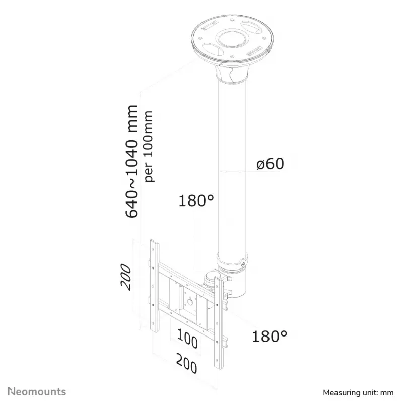 Neomounts FPMA-C200 monitoriaus / televizoriaus laikiklis, montuojamas ant lubų, 10–40 colių – aukštis 64–104 cm
