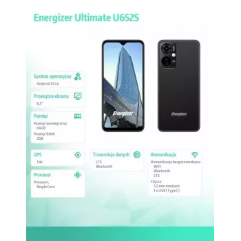 Išmanusis telefonas Energizer U652SEU, 6,51 colio ekranas, 64 GB atminties, juodas
