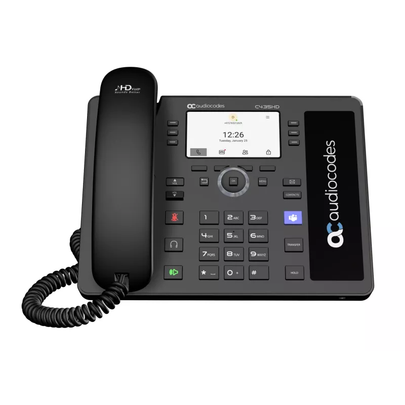 AudioCodes Teams C435HD-R IP telefonas PoE GbE juodas, IP telefonas, juodas, Laidinis ragelis, Android, SIP info, Mygtukai