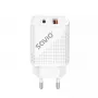 Vidaus įkroviklis SAVIO LA-04 USB Type-A ir Type-C, 18W, PD 3.0 greitasis įkrovimas, 2x USB-A + 1x USB-C, 100–240 V, baltas