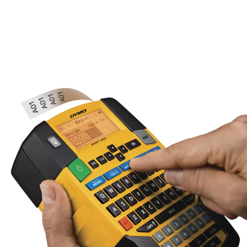 DYMO RHINO 4200 pramoninis etikečių gamintojas | QWERTY klaviatūra ir laiką taupantys spartieji klavišai | Patvarus etikečių spausdintuvas darbo vietoms ir sunkiems ženklinimo darbams