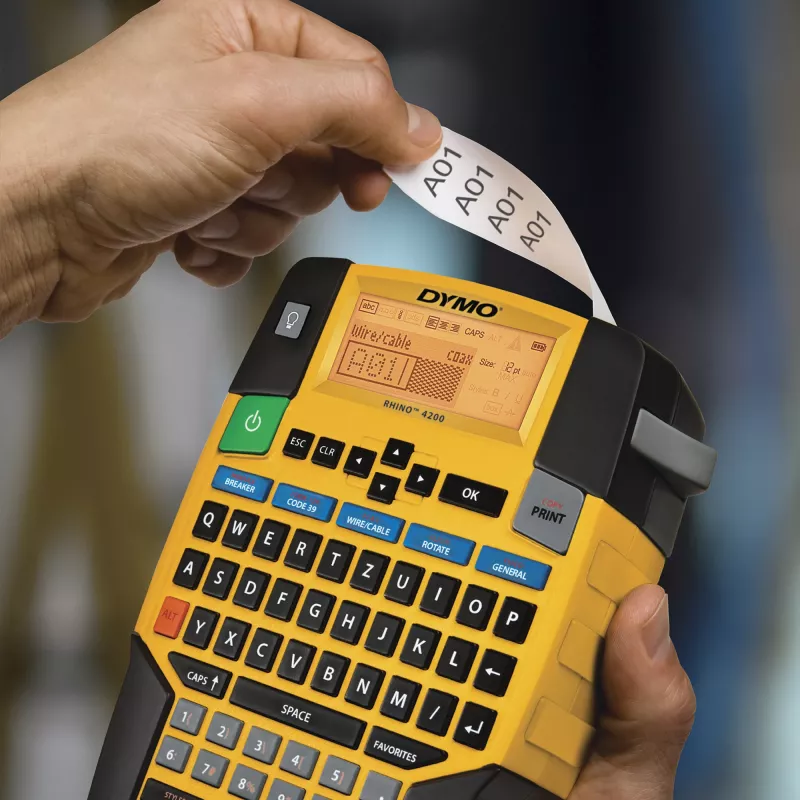 DYMO RHINO 4200 pramoninis etikečių gamintojas | QWERTY klaviatūra ir laiką taupantys spartieji klavišai | Patvarus etikečių spausdintuvas darbo vietoms ir sunkiems ženklinimo darbams