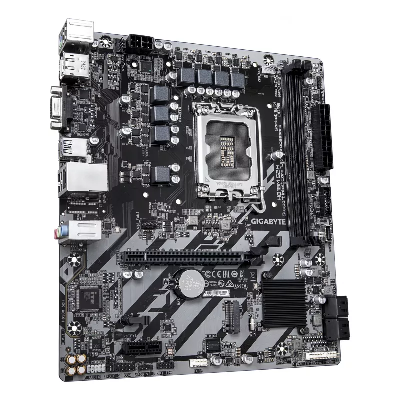 GIGABYTE H810M S2H pagrindinė plokštė – Intel Core Ultra (2 serijos) procesoriams, 4+1+2 fazių VRM, iki 6400 MHz DDR5, 1xPCIe 4.0 M.2, 1GbE LAN, USB 3.2 Gen 1