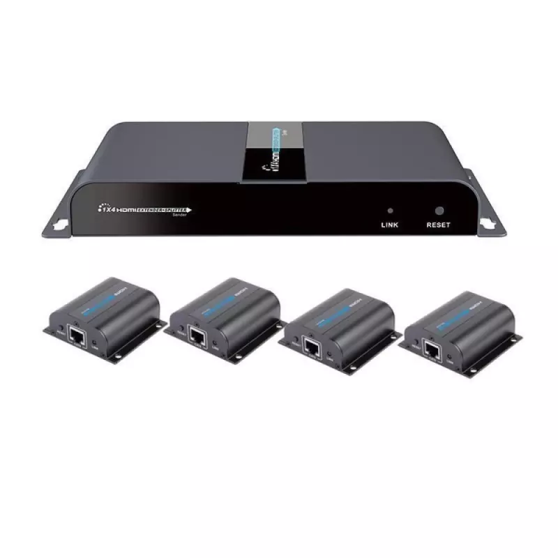 Techly HDMI 1x4 plėstuvas-skirstytuvas per CAT6/6a/7 50 m su IR grįžtamuoju perdavimu