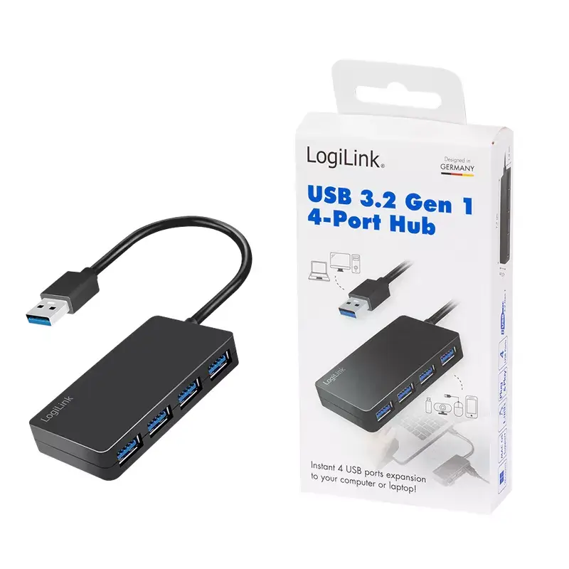 LogiLink USB 3.2 Gen1 4 prievadų šakotuvas juodas 5000 Mbit/s ABS