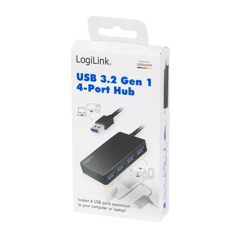 LogiLink USB 3.2 Gen1 4 prievadų šakotuvas juodas 5000 Mbit/s ABS