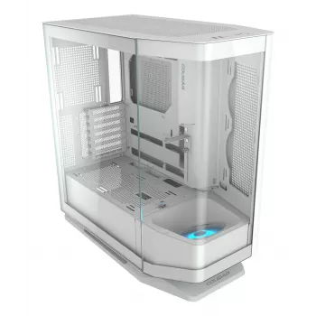PC Midi Tower korpusas Cougar FV270 — baltas, palaiko ATX/ EATX/ Micro-ITX, 2×3,5 colio + 2×2,5 colio, 120/140 mm ventiliatorius
