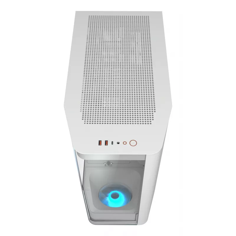 PC Midi Tower korpusas Cougar FV270 — baltas, palaiko ATX/ EATX/ Micro-ITX, 2×3,5 colio + 2×2,5 colio, 120/140 mm ventiliatorius