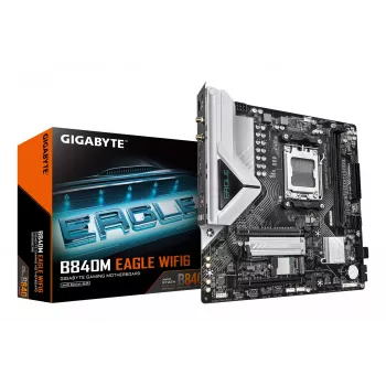 GIGABYTE B840M EAGLE WIFI6 pagrindinė plokštė – AMD Ryzen 9000 procesoriams, 5+2+2 fazių VRM, iki 7600MHz DDR5(O.C), 1xPCIe 4.0 + 1xPCIe 3.0 M.2, Wi-Fi 6, 2.5GbE LAN, USB 3.2 Gen 1