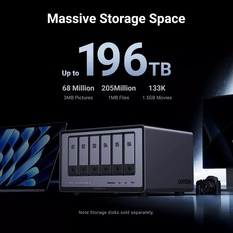 Ugreen DXP6800 Pro NAS Desktop Intel® Core™ i5 8 GB DDR5 Pilka, Juoda