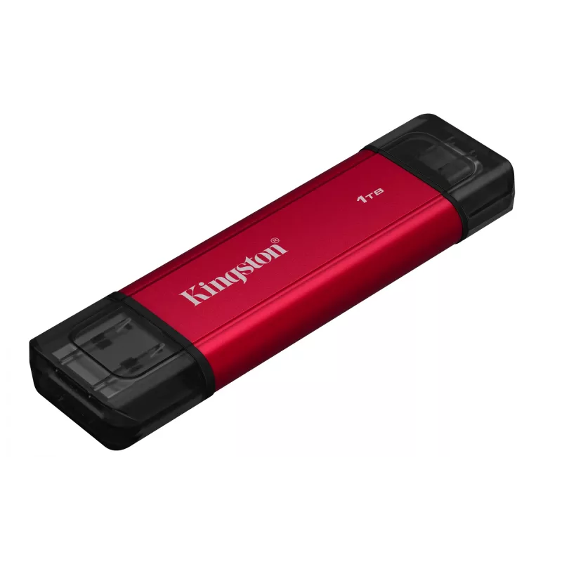 Išorinis SSD Kingston 1TB Dvigubas USB-A/USB-C Nešiojamasis SSD — USB 3.2 Gen 2, Skaitymo greitis 1050 MB/s, Rašymo greitis 950 MB/s, Juoda/Raudona